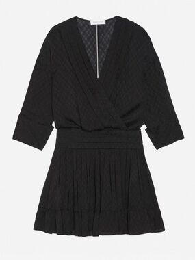 SANDRO • OBI Wrap-Effect Checked Voile Mini Dress in Black